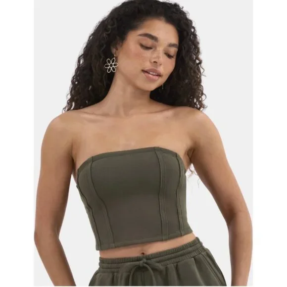 NEW 2Pc 20 (XXL) Olive Tube Top & Short Set - Picture 3 of 9